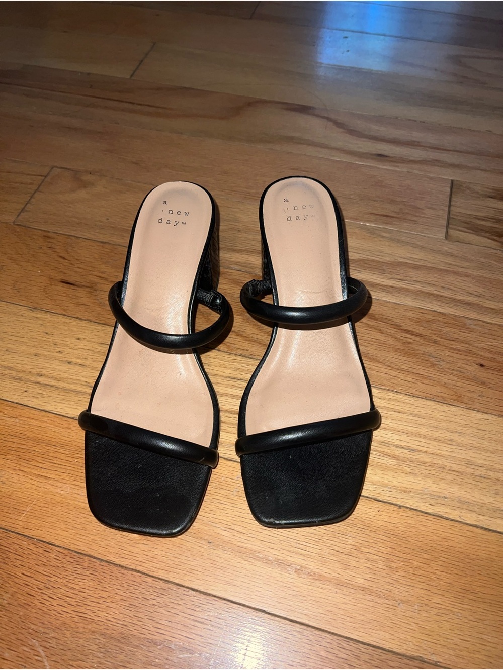 a new day target Black Double Strap Square Toe Slide Heels